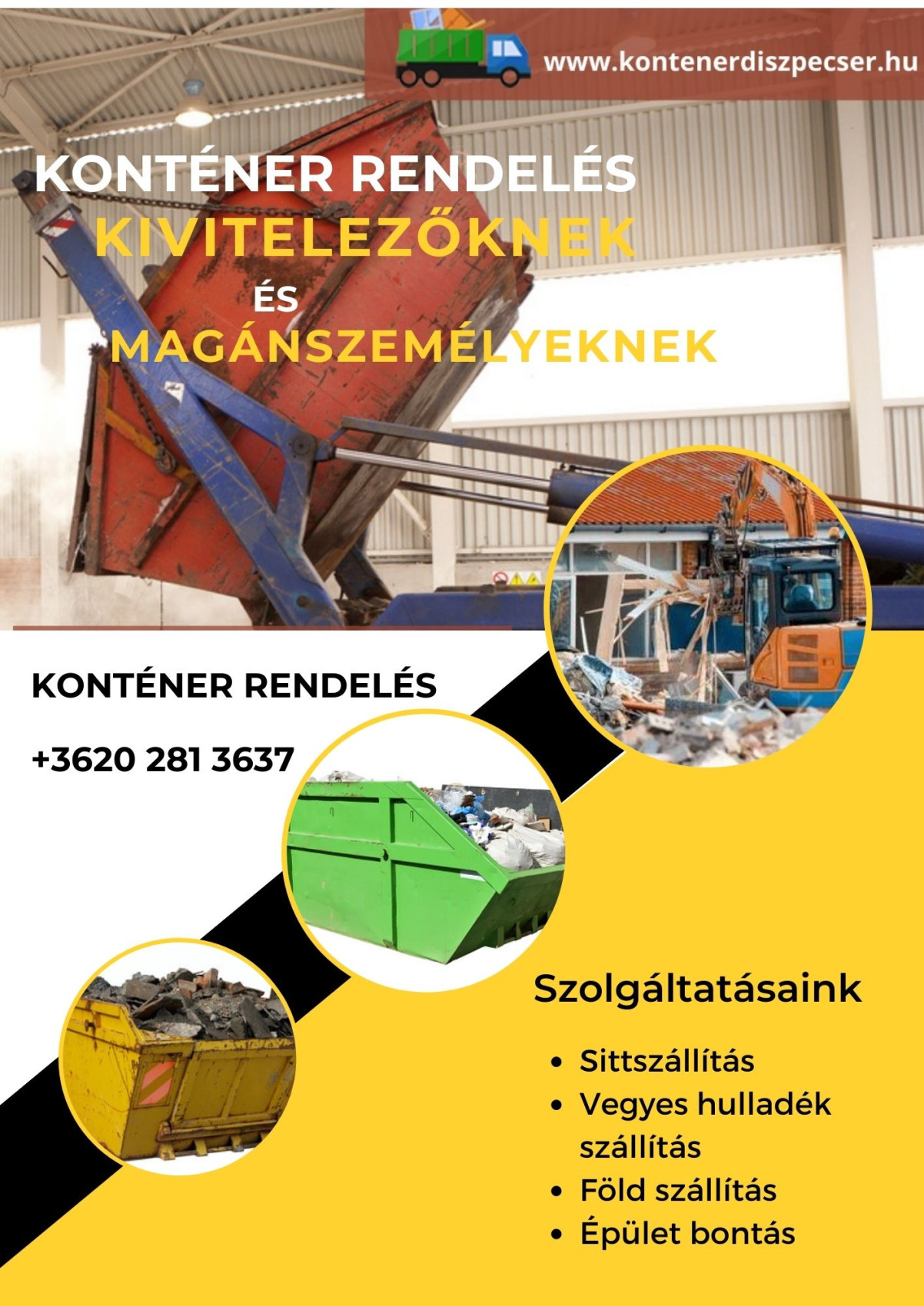 Konténer Diszpécser +36-20-281-3637 Konténer rendelés Zsámbéki medence kép