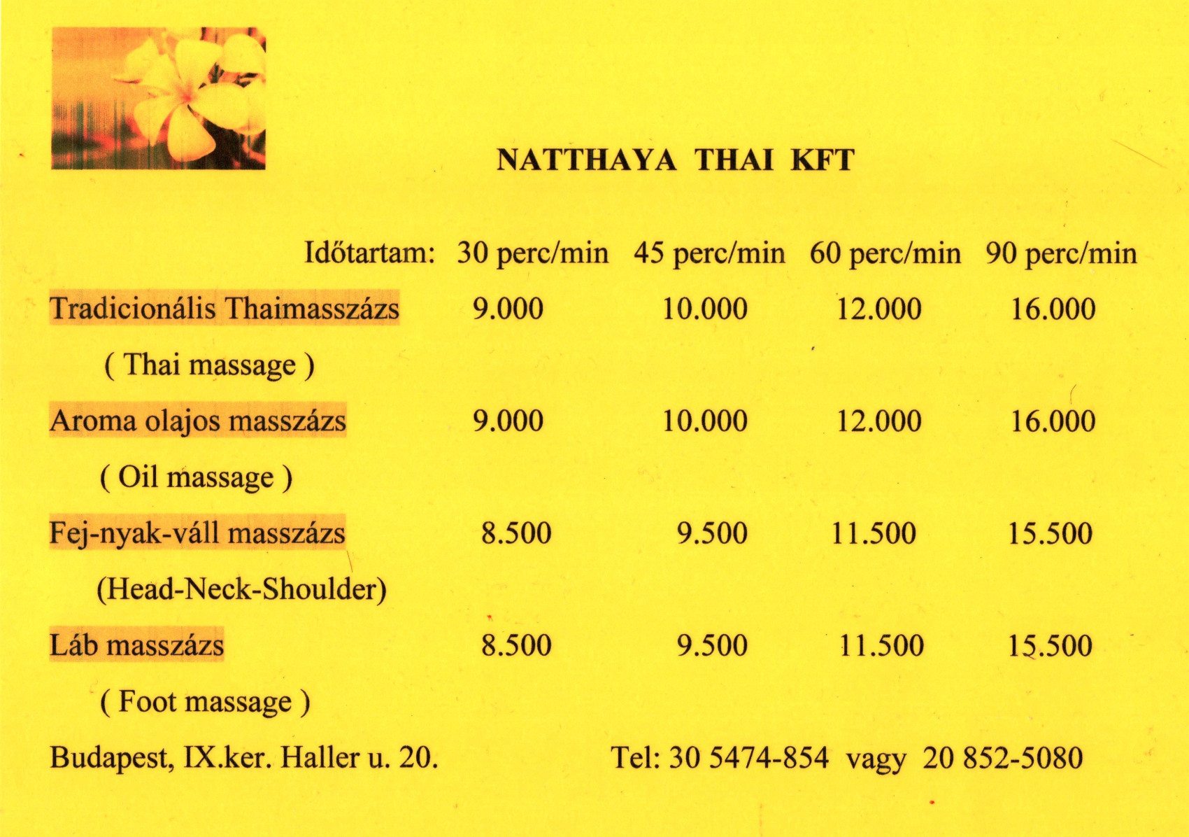 Tradicionális Thai masszázs Ferencváros 9. kerület Natthaya thai szalon kép