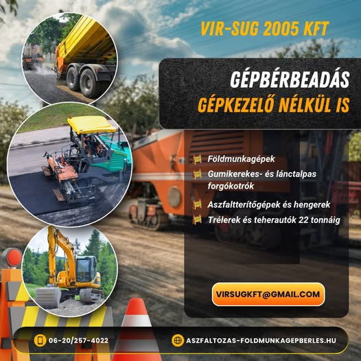 Aszfaltozás, útépítés, épületbontás, munkagépek bérbeadása VIR-SUG 2005 Kft. Szolnok vármegye kép