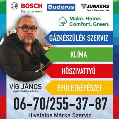 Gázkazán javítás, szervizelés, karbantartás Hőszivattyú szerviz Tata Víg János kép